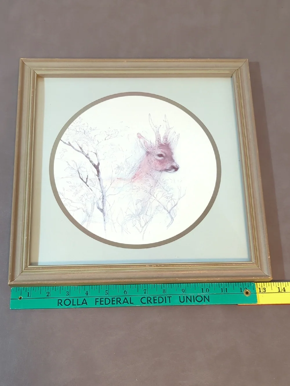 Lithograph Art Piece Sketch Of Deer In Woods Framed By Mads Stage Picture Matte